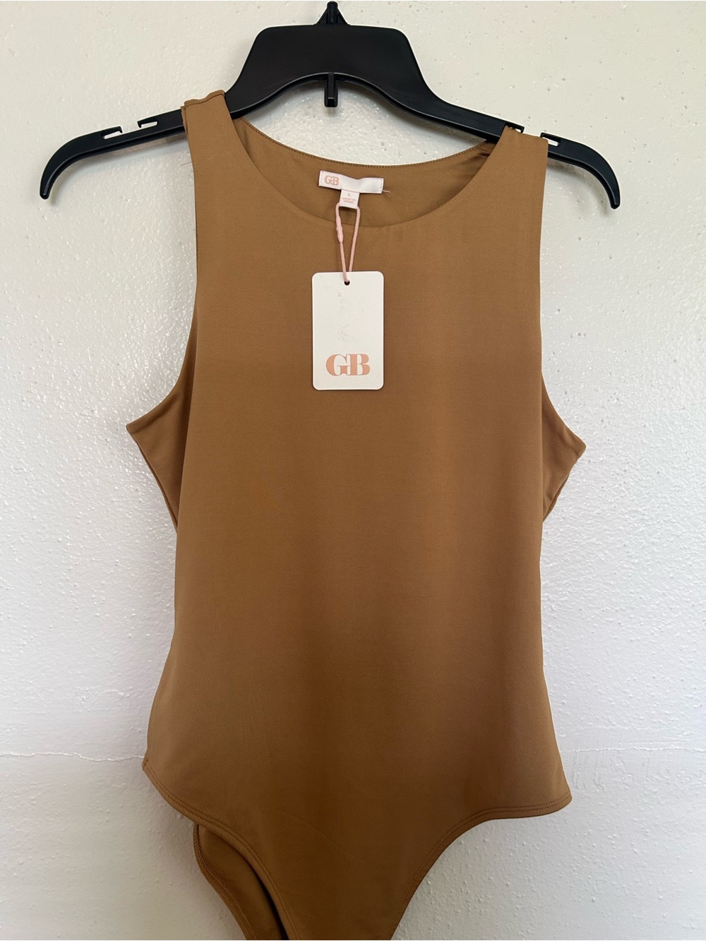 Gianni Bini Camel Brown Sleeveless Crew Neck Bodysuit